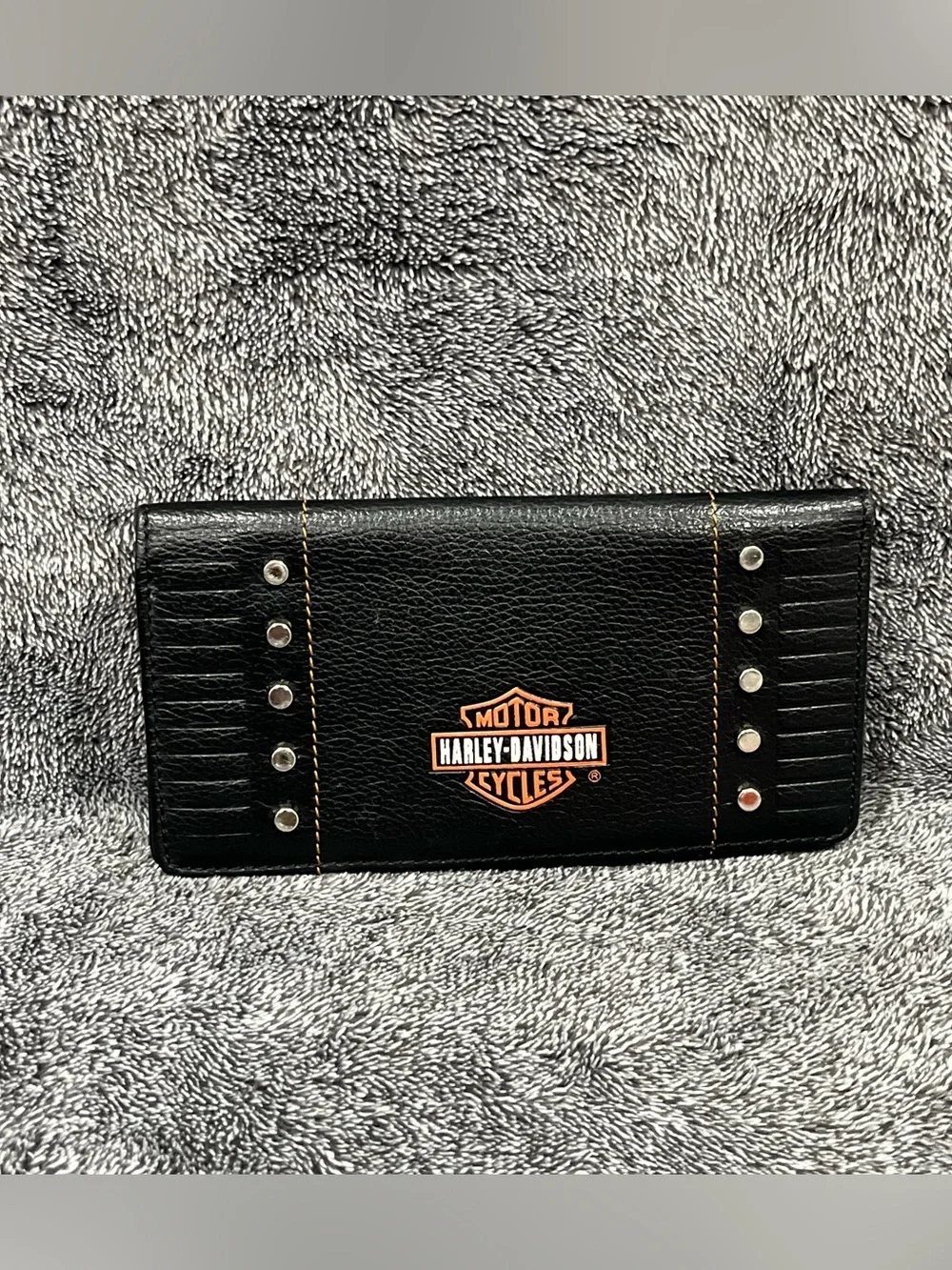 Harley-Davidson studded black leather checkbook cover wallet unisex